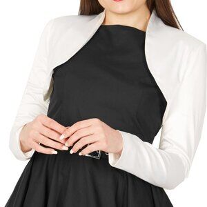 Formal Satin Long Sleeve Bolero Shrug Ivory Prom Wedding Evening Lined Jacket XS